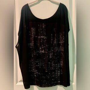 Lane Bryant Black Top with Cityscape Print